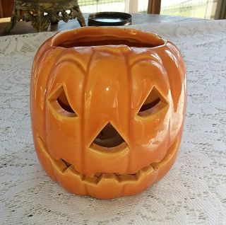 Vintage Haeger Pottery Halloween Pumpkin Jack O Lantern Candle Holder 400