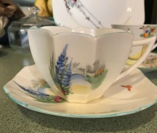 Art Deco Vintage Shelley Queen Anne Shape Meadow Flowers Cup & Saucer Set Euc