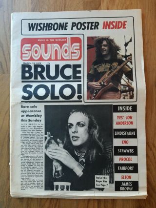 Sounds Music Newspaper March 10th 1973 Jack Bruce And Roxy Music Cover