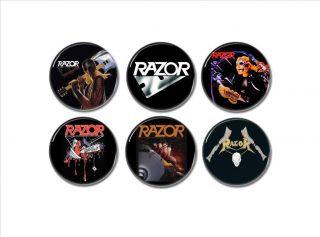 6 X Razor Band Buttons (thrash Metal,  Evil Invaders,  Pins,  Badges,  Heavy Metal)