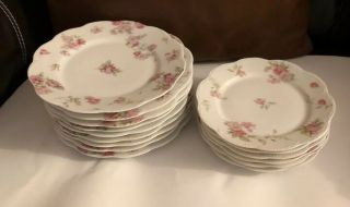 Eight Haviland Limoges Porcelain Salad Bread Plates Pink Roses Schleiger 39