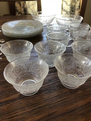 Daisy Anchor Hocking Clear Glass Cups And Plates,  Bowls And Fruit Cups