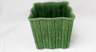 Vintage Bamboo Mid Century Modern Green Ceramic Pottery Pot Planter Usa 9055