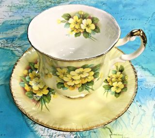 Vintage Paragon England Bone China Tea Cup & Saucer Yellow Flowers Gold Trim