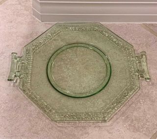 Le Smith Green Depression Glass Pebble Rim Handled Plate