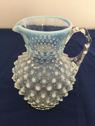 Vintage Fenton Opalescent Hobnail Art Glass Creamer Small Pitcher 5.  5 "