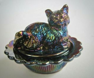 Vintage Mosser Amethyst Carnival Glass Cat Salt Cellar Dip Or Trinket Dish