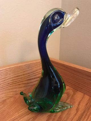 10” Murano Italy Style Hand Blown Glass Blue/green Duck Bird Figurine