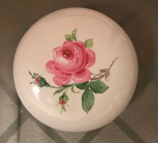 Antique Meissen China Pink Rose Flower Authentic Porcelain Bonbon Trinket Box