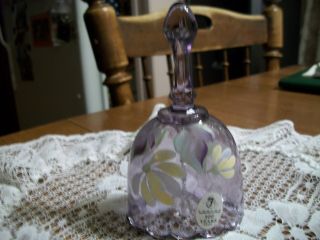 Oval " Fenton " Purple Mini Bell With Flowers - Hand - Painted And Hand - Signed
