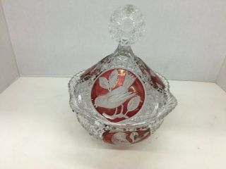 Vintage Hofbauer Red Bird Byrdes Lead Crystal Candy Dish 9 1/2: Tall