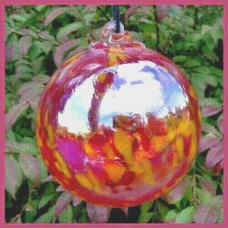 Hanging Glass Ball 4 " Clear Glass With Red And Yellow Specks (1) Hb32