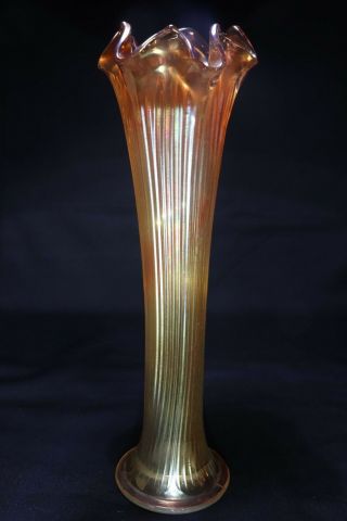 10 1/2 " Vintage Fenton Marigold Carnival Glass Swung Vase Fine Rib Vg,