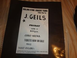 J.  Geils Band 1976 Detroit Concert Poster