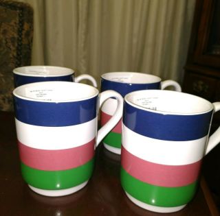 Kate Spade York Lenox 4 All In Good Taste Stripe 12 Oz Mugs / Coffee Cups
