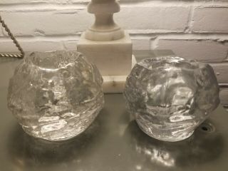 2 Crystal Snowball Candle Holders Tea Light Votive Could Be Kosta Boda Unmarked