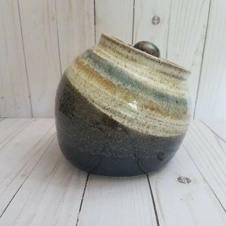 Vintage 60s 70s Pottery Handmade Jar Canister Earth Tones Lidded Glazed Brown