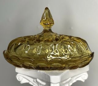 Vintage Oval Amber Depression Glass Butter Dish With Dome Lid Diamond Yellow