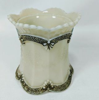 Antique Northwood Pagoda Custard Glass Jar Or Vase Chrysanthemum Sprig