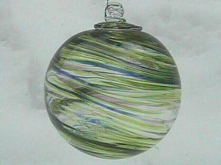 Hanging Glass Ball 4 " Diameter Lime,  Blue & Purple Swirls (1) 88