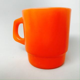 1 VIntage Fire King Anchor Hocking Orange Stackable Coffee Mug Cup 8 D Handle 2