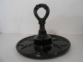 L.  E.  Smith 6 Rings Black Glass Center Handle Server Tray Plate