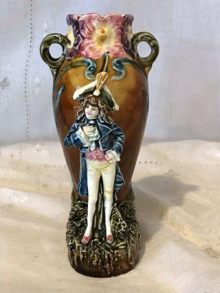Antique Majolica Vase With Male Figure