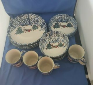 Set Of 4 Tienshan Folk Craft 4 - Pc Place Settings China Cabin In The Snow