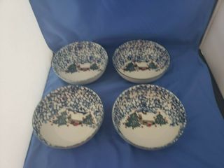 SET OF 4 TIENSHAN FOLK CRAFT 4 - PC PLACE SETTINGS CHINA CABIN IN THE SNOW 4