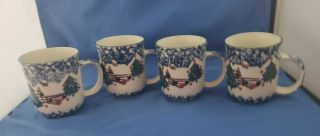 SET OF 4 TIENSHAN FOLK CRAFT 4 - PC PLACE SETTINGS CHINA CABIN IN THE SNOW 6