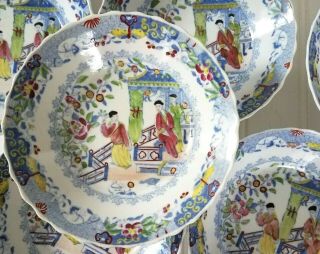 6antique Asian Hand Decorated Porcelain Bowl Dish China Blue&white Red Green Set