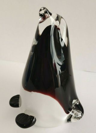 Vintage Art Glass 5 " Penguin Black White Paperweight Heavy Stunning Figurine