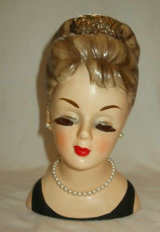 Vtg 6 " Lady Head Vase Inarco E - 1062 Cleve 1963 Tiara Updo Pearls Princess Grace