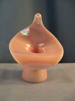 1992 Gibson Iridescent Pink Rosalene Glass Miniature Jack In The Pulpit Vase