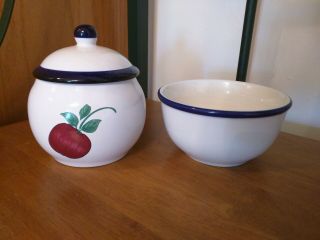 Princess House Orchard Medley Sugar Bowl And Chip Bowl Apple Strawberry Red Blue