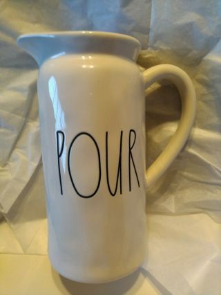 Rae Dunn Artisan Collect By Magenta Pour Ivory Ceramic Pitcher W/black Letters.