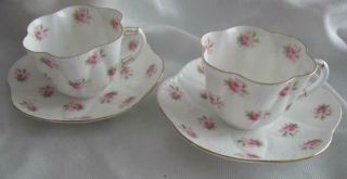 2 Vintage Shelley Porcelain Dainty Shape Rosebud Cups & Saucers Gold Trim