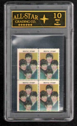 The Beatles The Group 1964 Hallmark Stamp Block Graded Asg 10