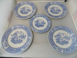 5 Syracuse China & Op Co Plates Roosevelt/mayfair Pattern Blue & White