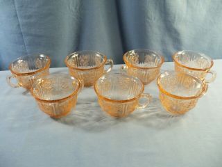 Set Of 7 Federal Sharon Cabbage Rose Pink Depression Glass Cups