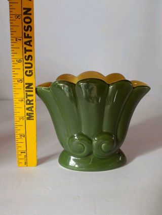 Antique Red Wing Art Deco Green/Yellow Vase B1399 7
