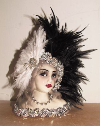 Unique Creations Small 9 " Art Deco Lady Doll Bust Head Vase