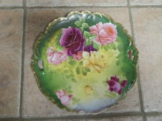 Antique P T Germany Hp Porcelain Rose Design Cake Plate,  Server