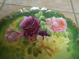 ANTIQUE P T GERMANY HP PORCELAIN ROSE DESIGN CAKE PLATE,  SERVER 2
