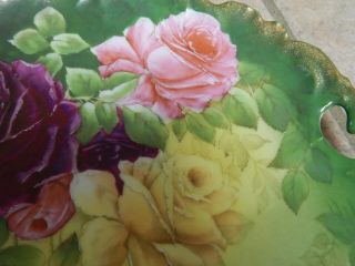 ANTIQUE P T GERMANY HP PORCELAIN ROSE DESIGN CAKE PLATE,  SERVER 5