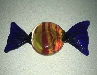Art Glass Candy Large Size Hand Blown Blue Red Yellow 6”