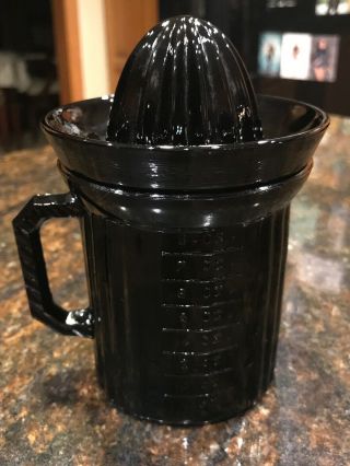 Vintage Black 2 Piece Glass Reamer Or Juicer Marked By Cup And Ounces