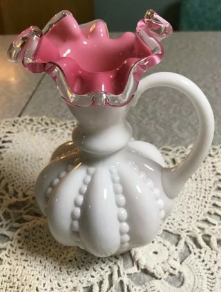 Vintage Fenton 6 " Pink And White Cased Glass Pitcher Silvercrest