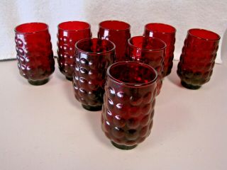 8 Anchor Hocking Ruby Red Bubble Juice Glasses