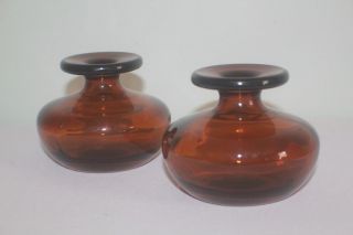 Mid Century Modern Made In Finland Amber Glass Bottle Candle Holder Bud Vases